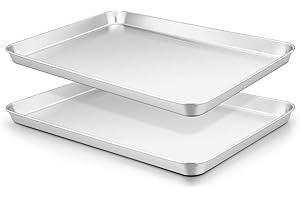 Onader Backblech 2er Set, Edelstahl Ofenblech Pfannen für Braten Kochen Servieren, Ungiftig & Gesund, Spiegelglatt & Rostfrei, Leicht Zu Reinigen & Spülmaschinenfest, 31.4x24.6x2.5cm