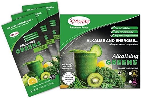Morlife Alkalising Greens Lemon Lime Handy Pack 14 x 10g - 19 Super Greens, Fruits and Vegetables, Pre &amp; Probiotics, Key Alkalising Minerals, Vegan Greens Powder, Lemon Lime, 14 single serves