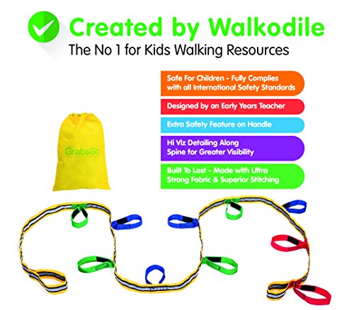 Walkodile Riendas para niños, Grab & Go (10 niños), Diseñado por Maestros. Característica Adicional de Seguridad en Las manijas. Hola Viz Detallado para Mayor Visibilidad.