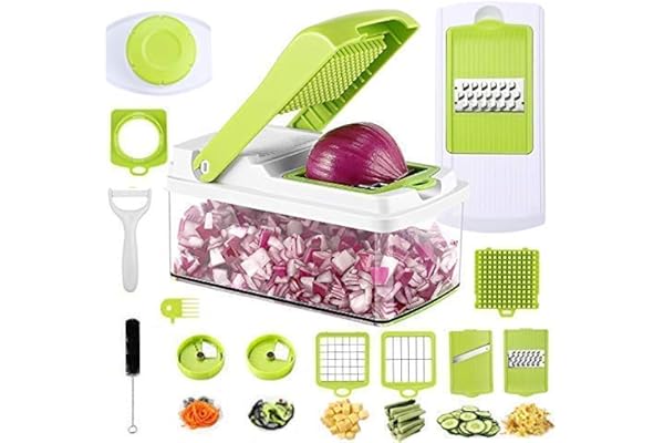 Mandoline 13 en 1 Multifonction Professionnelle Couper les Legumes Fruit,7 Lames Différentes Couteau en Acier Inoxydable Interchangeables Utilisation,Slicer pour Fromage,Concombre,Oignons,Tomates