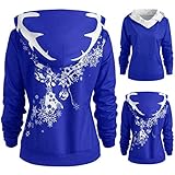Tianwlio Damen Lässige Langarmshirt Hoodie Pullover Weihnachten Schneeflocke Print Pullover Tasche Hoodie Sweatshirt Blau XL