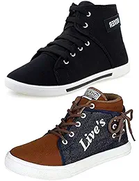 Ethics Men's Perfect Combo Pack of 2 Leather Multicolored Casual Sneakers Shoes for Men's