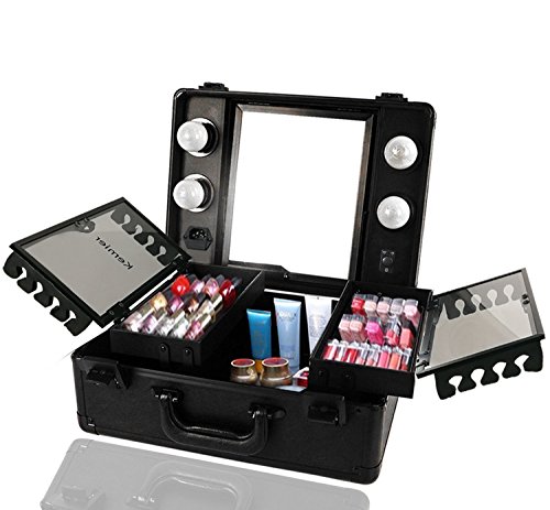 Kemier Makeup Train Case - Kosmetischer Organizer Makeup Case mit Licht und Spiegel/Makeup Case mit individuellen Teilern/Großes Makeup Artist Organizer Set (Black)