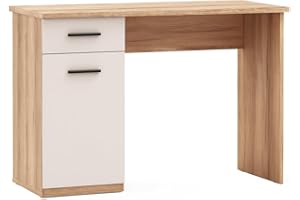 Acomoda Textil - Mesa de Estudio con 1 Cajón y 1 Puerta 120x49,5x72 cm. Escritorio Funcional Diseño Moderno, Espacioso y Resistente para Oficina, Dormitorio o Estudio. (Mauvella/Beige)