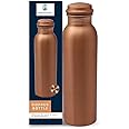 KHC 100% Pure Copper Water Bottle Handcrafted | 34 Oz 1 Litter Copper Water Vessel - Drink More Water Bottle in many Patterns– Large -Leak Proof - Smooth Finish (Plain Matt Copper Bottle)