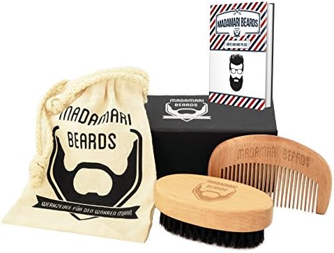 Mada Mari – High Quality Beard Care Set – Beard Brush with Boar Bristles with Free Comb – Stylish Gift – Perfect Combination for Men Travel Set with Magnetic Box and Pouch