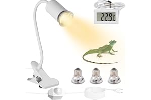 Lotvic Lampe Chauffante Tortue, Lampe Reptiles avec 3 Ampoules(UVA/UVB lampe) et Thermomètre, lampe chauffante pour aquarium, Pince Pivotante à 360 °Éclairage