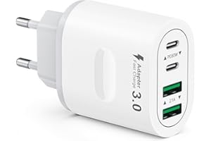 TUPNEUF USB C Ladegerät, 4-Ports Mehrfachstecker 60W USB C Power Adapter USB Stecker PD 3.0 Schnellladegerät Netzteil USB Schnellladestecker für iPhone 16 15 14 13 12 11 Pro Max, iPad, Samsung,Handys