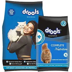 Drools Adult Dry Cat Food, Ocean Fish, 3 kg with Free 1.2 kg