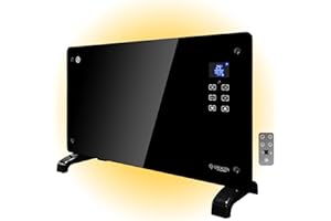 GREADEN Radiateur Electrique 2000W à Faible Consommation d'Energie, Chauffage à Convecteur en Verre Mobile, Chauffage d'Appoint Mural avec Écran LED Tactile + Thermostat 15-45℃+ 5 Modes + Télécommande