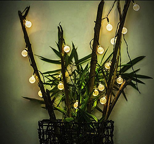 YIMIA Wasserdicht 30er LED Solar Lichterkette, 8 Leuchtmodi tragbare 6 Meter Außenlichterkette Garten Solar Led Beleuchtung Warmweiß/bunt Kugel für Party, Weihnachten, Garten, Balkon usw. (Warmweiß Kugel) - 6