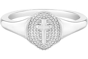 IN SEASON JEWELRY 925 Sterling Silver Size 3 Classic Religious Signet Cross Rings for Children & Little Girls - Beautiful Oval Shape Plain Cross Ring Band for Young Girls - Faithful Girl's Accessories for Daily Wear