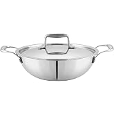 Mumma's LIFE Kadai for Cooking Stainless Steel, 2.3L Triply Stainless Steel Kadai for Cooking with Lid, 22 cm Diameter, 2.5 mm Thick Heavy Bottom for Gas & Induction | Perfect for Deep Frying