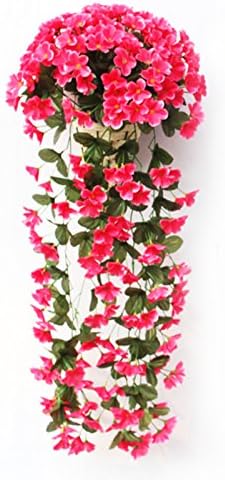 2-PACK Artificial Flower Wisteria Wall Hanging Basket Fake Silk Violet Orchid Flower for Wedding Home Decoration (Rose red)