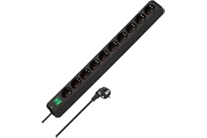 Brennenstuhl Eco-Line regleta de enchufes 10 Tomas (regleta eléctrica con protección de Contacto Aumentada, Interruptor y Cable de 3m) Negro