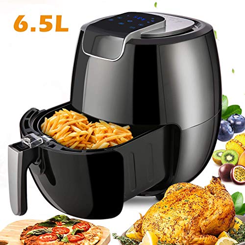 Hopekings Friteuse Électrique Sans Huile 6,5L,1800W avec LCD Écran Tactile, Friteuse à Air 6 Programmes Prédéfinis, Minuteur et Température Réglable, Noir
