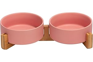 SPUNKYJUNKY Cuencos para Mascotas Hechos de cerámica, y un Soporte de bambú con esmaltado Mate Antideslizante, un Set Completo para Comida y Agua diseñado para Gatitos, Perros pequeños y medianos