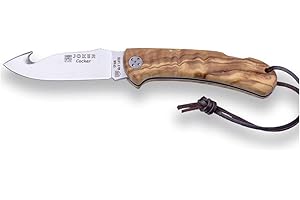 Joker Navaja desolladora de caza Cocker NO135 hoja de 9 cm y cachas en madera de olivo, cordón de cuero, herramienta de pesca, caza, camping y senderismo