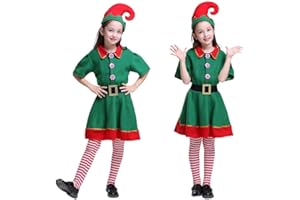 Funjoyz Elfo Navideño Disfraz Para NiñOs Niñas Niños,Conjunto de Disfraz de Elfo Navideño Verde Para NiñOs,Disfraz para Niñas Niños Navideño Año Nuevo Mascarada Cosplay Carnaval CumpleañOs
