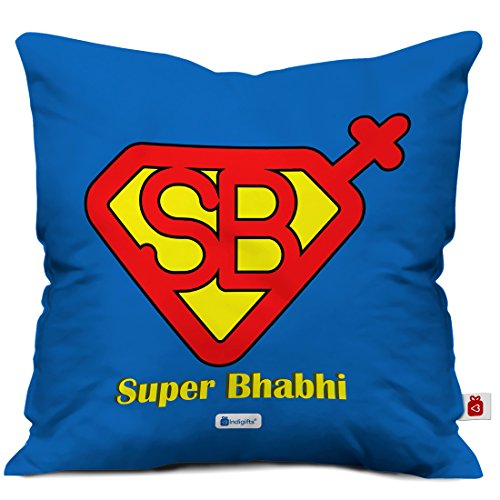 Indigifts Sister in Law Gifts Super Bhabhi Quote Blue Cushion Cover 12x12 inches with Filler - Rakhi Gifts for Sister, Sister in Law Birthday Gift, Sister in Law Gifts for Anniversary, Best Bhabhi