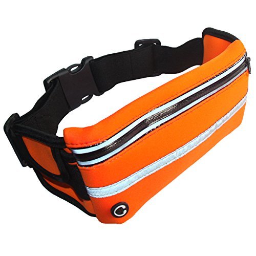Riñonera Running - GALOOK con soporte de botella de agua y Bandas Reflectantes Para Correr para senderismo Running Footing Climbing, Soft Sweatproof Fabric, para ejercicios de gimnasio, footing, yoga, ciclismo, senderismo, deporte, viajes y actividades al aire libre - Naranja