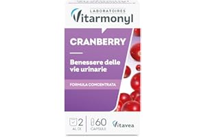 Cranberry - Integratore per il Benessere delle Vie Urinarie - Con Mirtillo Rosso Drenante - 60 Cranberry Capsule - Cistite - Proantocianidine (PACs) - 1 Mese di Trattamento - Vitarmonyl