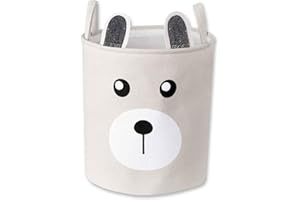 SIMMPU Children's Laundry Basket with Handles Bear Laundry Basket Organiser Clothes Storage Foldable Waterproof Laundry Bag Suitable for Storing Laundry and Children's Toys Apricot