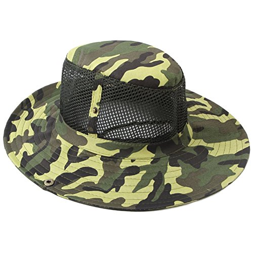 TININNA Herren Outdoor Camo Tarnung Mesh Boonie Rip Stop Buschhut Safari Hut Schlapphut Outback Hut Rangerhut mit Kinnband grün