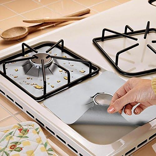 CucinaGood 4Pcs Reusable Silver Gas Range Protector Liner Non Stick Gas Hob Protectors