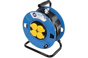 HILARK CABLE TECH Enrouleur cable electrique H05VV-F 3x2,5 rallonge électrique avec bloc prises Hilark Professionnelle (50 mètres, Noir)