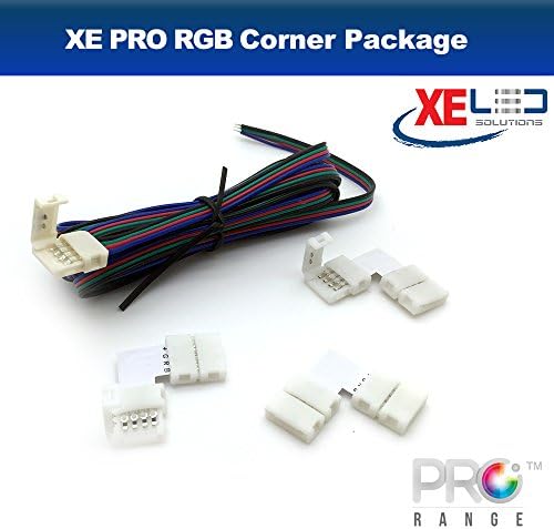 XE LED Solutions™ L Corner RGB 4 Pin LED Strip PCB Snap Connector with RGB 2 Meter Power lead