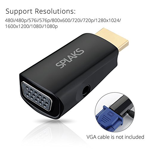 HDMI auf VGA, Splaks Vergoldete 1080P HDMI auf VGA Adapter Konventer Stecker mit Audio Übertragung für PC, Laptop, DVD, Desktop, Ultrabook, Notebook, Macbook Pro, Chromebook usw. – Schwarz - 4