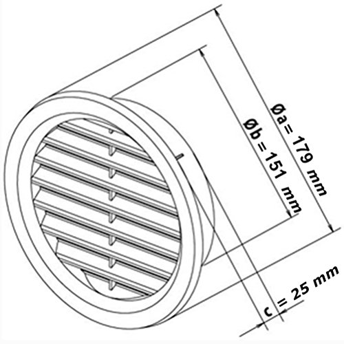 Kunststoff Lüftungsgitter – Abluftgitter – rund – mit Flansch/Rohranschluß und Insektenschutz – Deckmaß: 179 mm (VM150) (1) - 4
