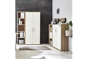 BMG-MOEBEL.DE abschliessbare Regalwand Aktenschrank Büroschrank Schrankwand Büromöbel Regal Office Edition in Eiche Sonoma/weiß (Set 4)