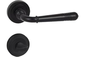 domino Türgriff Drückergarnitur WC - Badezimmer Set Rund-Rosette Türbeschlag für Badezimmertüren Set WC - Rosetten-Garnitur Türklinke aus Znal Schwarz Türdrückergarnitur LOFT-R BLACK