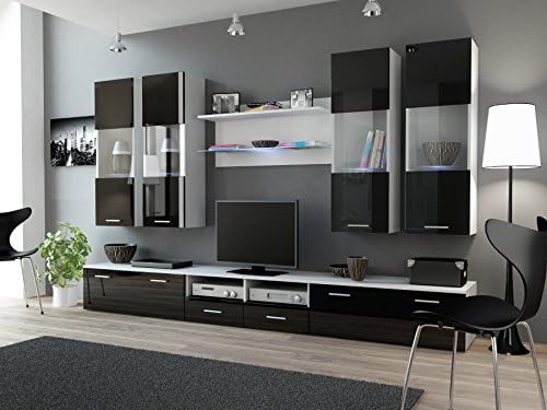 BMF DREAM I Modern HIGH GLOSS WALL Entertainment UNIT / TV Stand Cabinet FLOOR / HANGING - PERFECT FOR Living Room / Bedroom / Studio Flat - suitable for PLASMA / LED / LCD / OLED TVs!!! - WHT/BLK