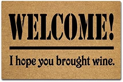Maplehome Doormat Indoor Non-Slip Entrance Floor Mat Funny Doormat Welcome I Hope You Brought Wine Door Mat Outdoor Rubber Mat Non-woven Fabric Top Rubber Back 15.7x23.6 Inch