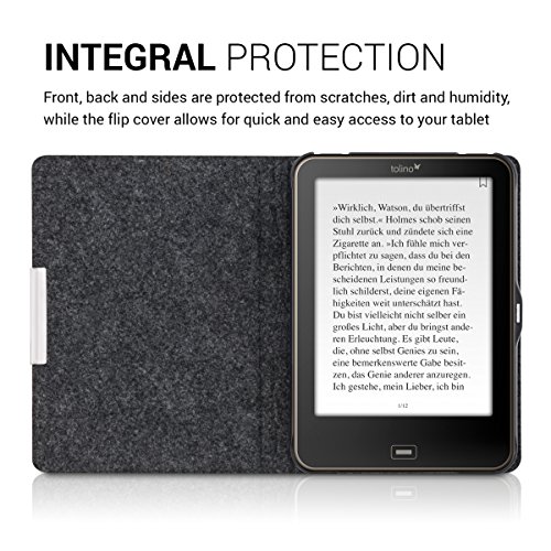 kwmobile Hülle für Tolino Vision 1 / 2 / 3 / 4 HD – Flipcover Case eReader Schutzhülle – Bookstyle Klapphülle Filz Design Dunkelgrau - 4