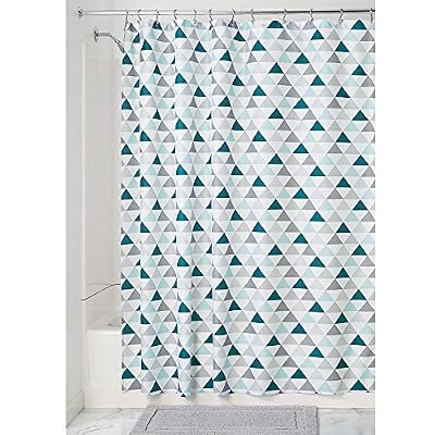 InterDesign Triangles rideau de douche, 183,0 cm x 183,0 cm rideau en polyester, rideau baignoire et douche à motif triangles, turquoise/menthe