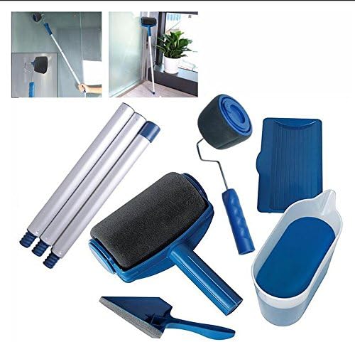 Roller Kit Roller Brush Handle Tool Flocked Edger Room Wall Painting Home Office Room Multifunction Roller Paint Brush Set (8 Pack)