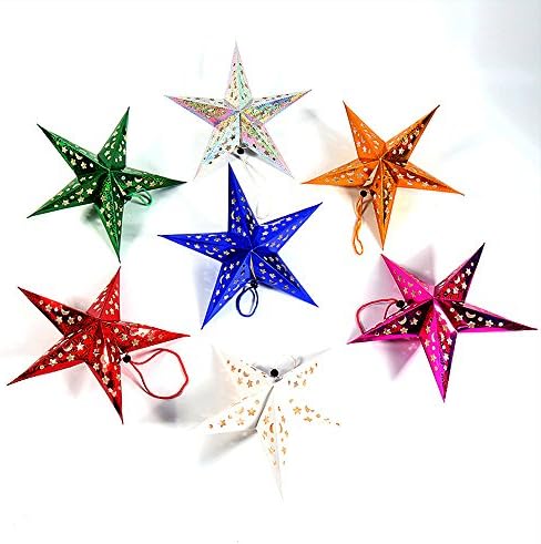 Newlemo Paper Star Lantern/Lampshade Handmade Paper Star Pentagram Lampshade for Valentine's Day/Wedding/Party/Home/Hanging Decor,12 Inches,Set of 7