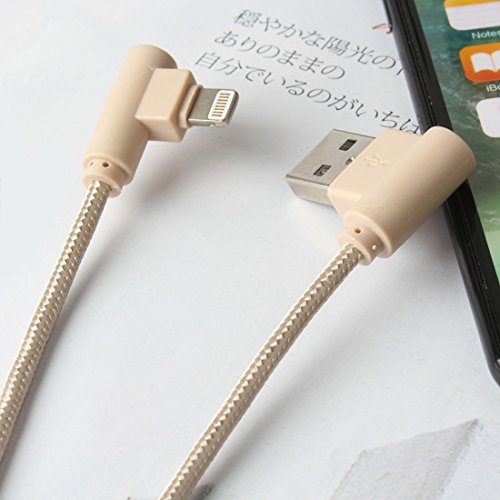 iPhone Lightning Kabel, Lively Life Lightning-auf-USB-A [90 Grad rechtwinklig] Ladekabel Datenkabel Nylon geflochten Rote für iOS iPhone 7 Plus 7 6S Plus 6 Plus SE 5S 5C 5, iPad 2 3 4 Mini, iPad Pro Air, iPod, Power Bank- [Golden,3.3FT/1M] - 2
