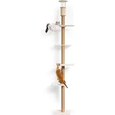 FUKUMARU Cat Scratcher, 4 Tier Tower Reaching to the Ceiling (251-274 cm), Wall Mounted Cat Tree, Made of Sturdy Plywood and