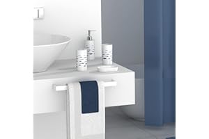 FurnitureXtra Modern Design 7 Piece Plastic Bathroom Accessory Set, Soap Dish, Tooth Brush Holder, Soap Dispenser, Tumbler, Shower Curtain, Curtain Rings and Bathmat (Blue)