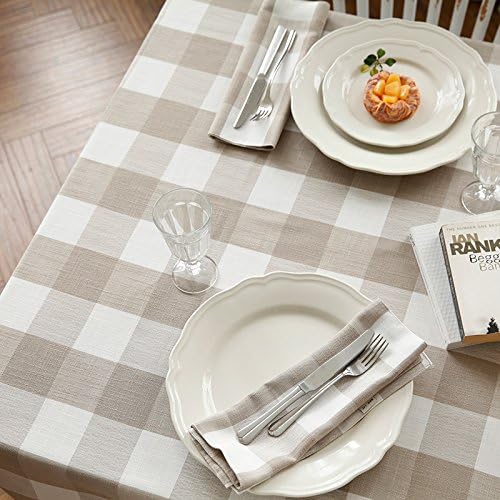 Grid Tablecloth Fabrics Coffee Table, Desk, Coffee-Cream ,2176 Wooden Grid Large Grid ,140*220Cm