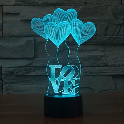 4 Love Herz 3D Lampe Optische LED Täuschung Nachtlicht,HAIYU 7 Farbwech mit Acryl Flat &amp; ABS Base &amp; USB-Ladegerät ändern Berühren Sie Botton Schreibtisch lampe Tischleuchte