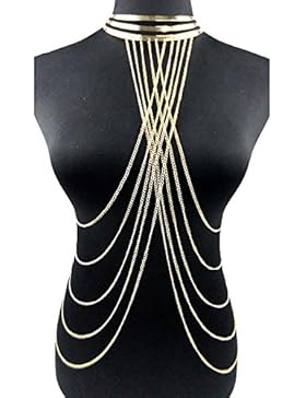 lureme® Neu Design Mode Women Sexy Golden Body Belly Waist Charme Kette Bikini Beach with Collars Halskette (01004078)