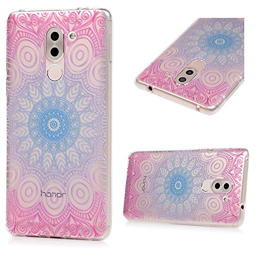 Lanveni Huawei Honor 6X Hülle × 3, Handyhülle Huawei Honor 6X TPU Schutzhülle TPU Bumper Weiche Silikon Case mit Bunte Cover Design (Bunte Blumen + Blau Rose + Totem-Blumen) - 3