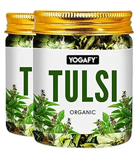 YOGAFY- Ayurvedic Tulsi Herbal Tea | Caffeine Free Immunity Building Tea | 100 Gram - 100 Cups | 50g Pack of 2 |