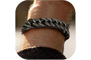 FaithHeart Men's Bracelet Cuban Link Chain 8/12/17mm, Chunky Miami Curb Chain Bracelets Stainless Steel/Gold/Black, 19/21/23cm Sturdy Bracelet for Men Women